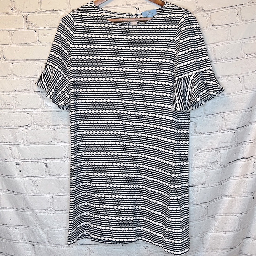 CeCe Blue & White Striped Ruffle Sleeve Short Dress Size Large